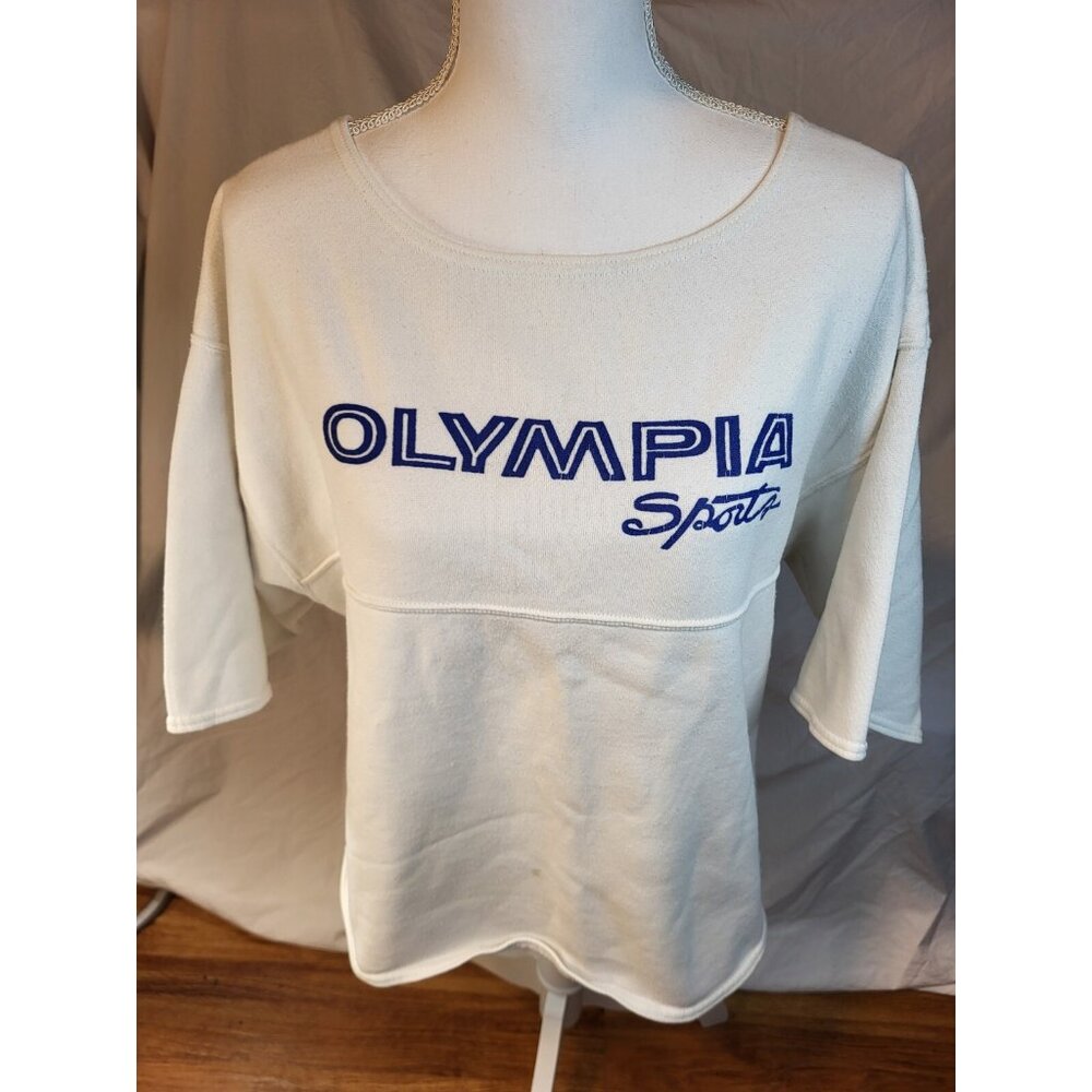 Vintage Olympia Sports White Cropped Muscle Sweatshirt Read